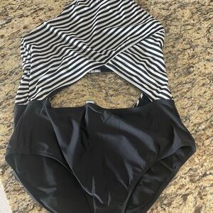 Black and White Striped Swimsuit